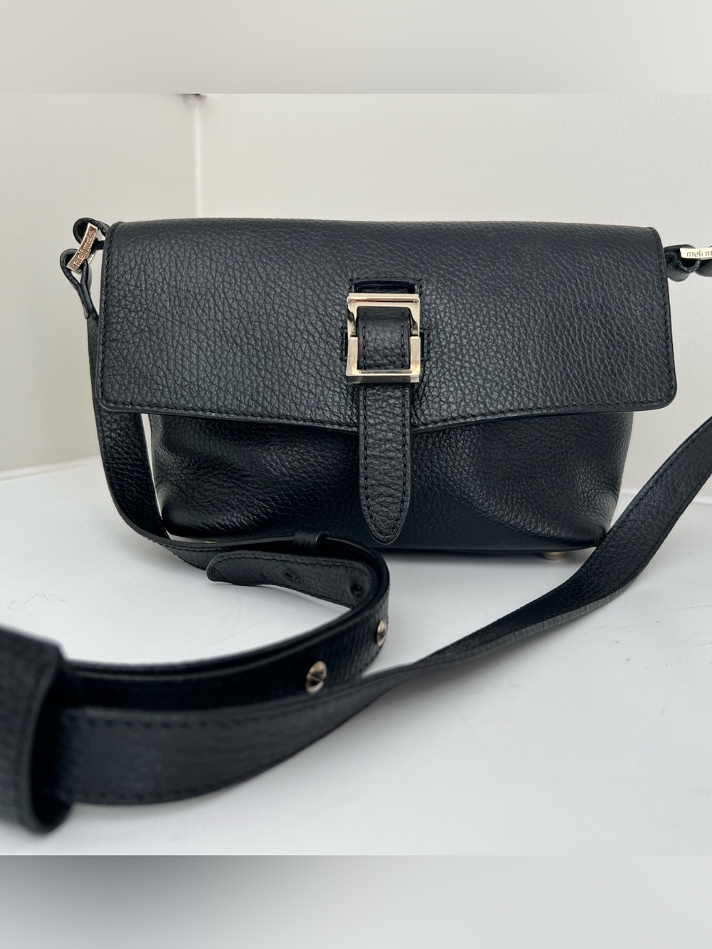 Meli Melo Black Pebble Leather Crossbody with Buckle